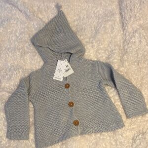 Nordstrom Gray Organic Knit Baby Cardigan with Hood with Tassel 18M NWT